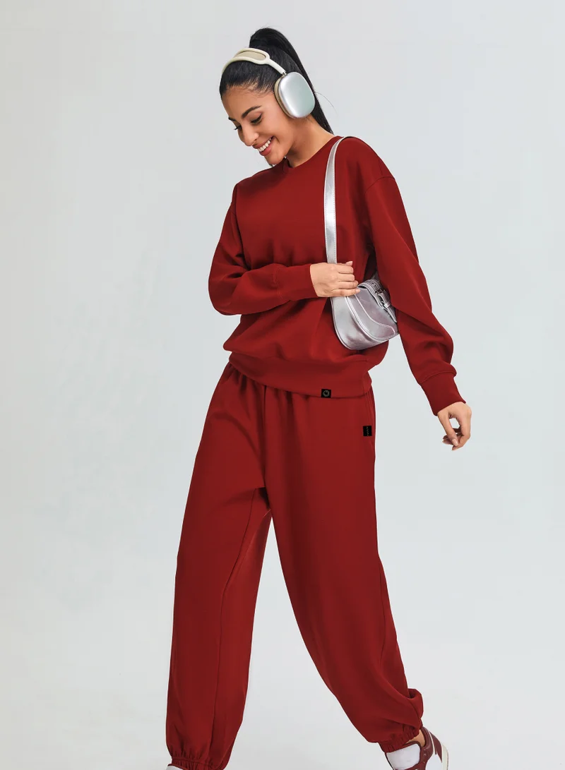 Kawn.yoga Crimson Red Mid Waist Oversized Joggers for Women | Best Price UAE